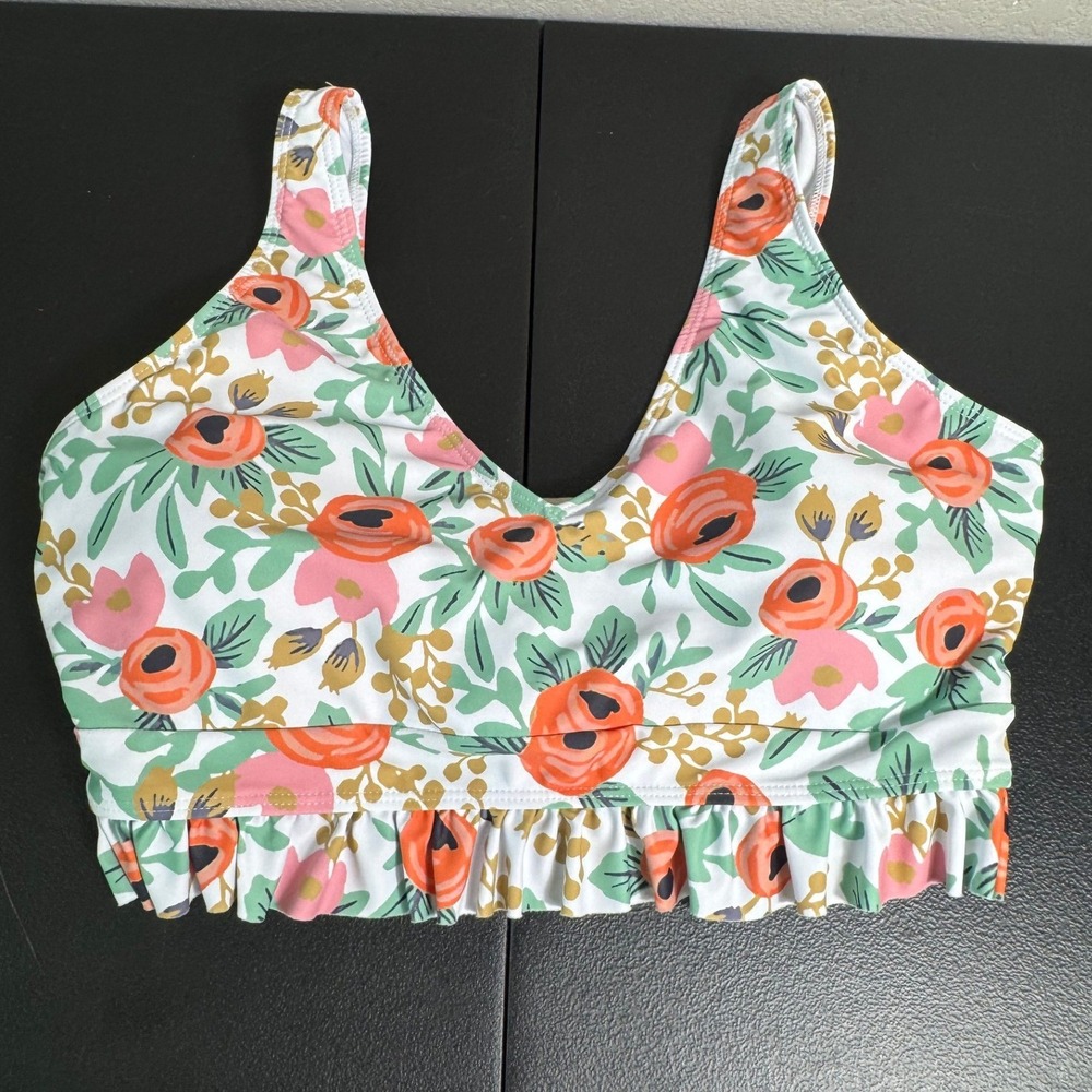 Marie Nicole Orange Poppy Floral Print Ruffle Bikini Swim Top XL